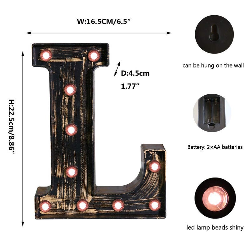 OYCBUZO Golden Black Led Marquee Letter - Industrial, Vintage Style Light Up Alphabet Letter Sign for Cafe Wedding Birthday Party Christmas Lamp Home Bar Initials Decor - L - Image 5